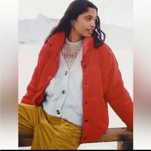 Anthropologie Maeve Red Corduroy Puffer